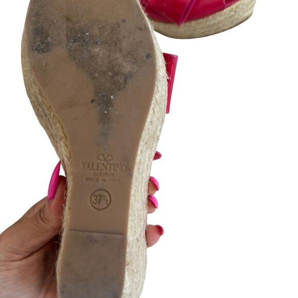 VALENTINO Pink Bow Patent Leather Espadrille Wedges Sandals Size 37.5 - Picture 10 of 10